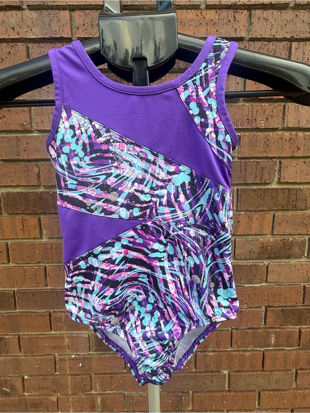 Danskin Now Gymnastics Dance Leotard Size Child XS 4 / 5 Purple Teal Swirl Foil
